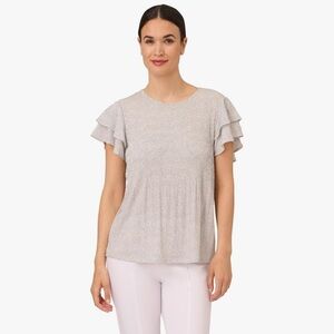 Adrianna Papell Ivory w/ Black Microdots Flutter Sleeve Blouse Large